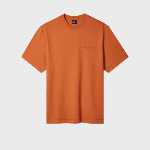 Casual-Fit Rust Orange Embossed 'Happy' T-Shirt Red