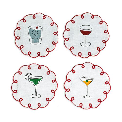 Embroidered Linen Coasters, Set of 4
