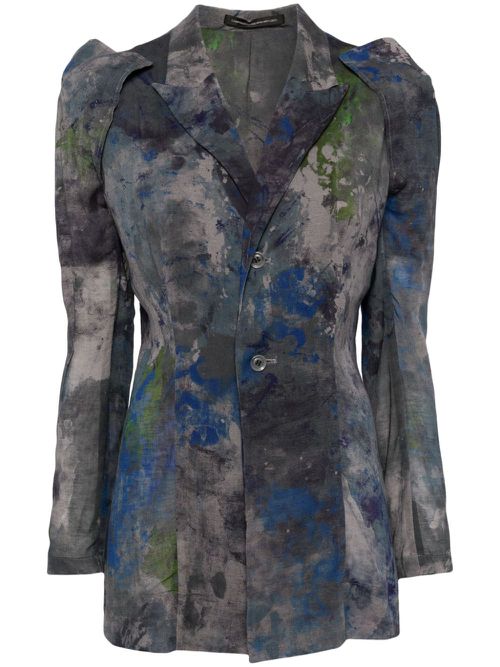 Abstract-pattern print cotton-blend blazer - Grey