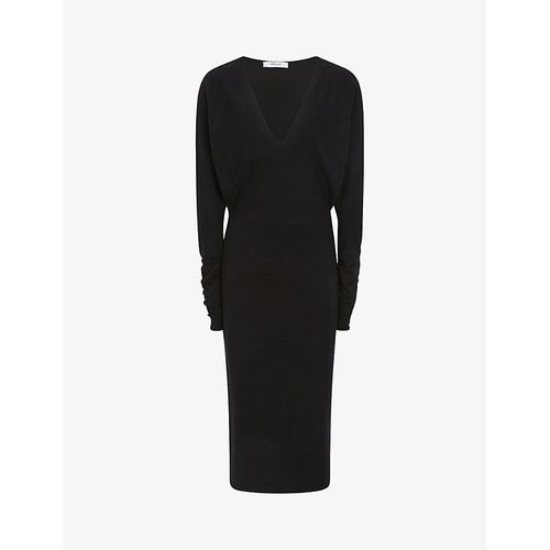 Womens Black Jenna Ruched Knitted Midi Jumper Dress