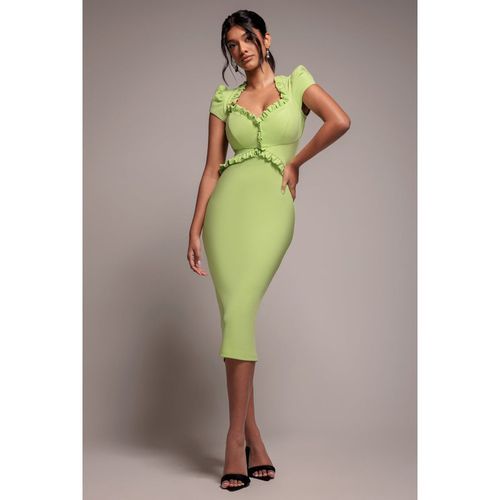 Goddiva Cap Sleeve Frill Edge Midi Dress - Lime Green