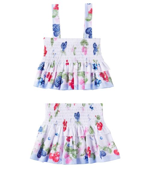 Floral ruffled cotton top and skirt set
