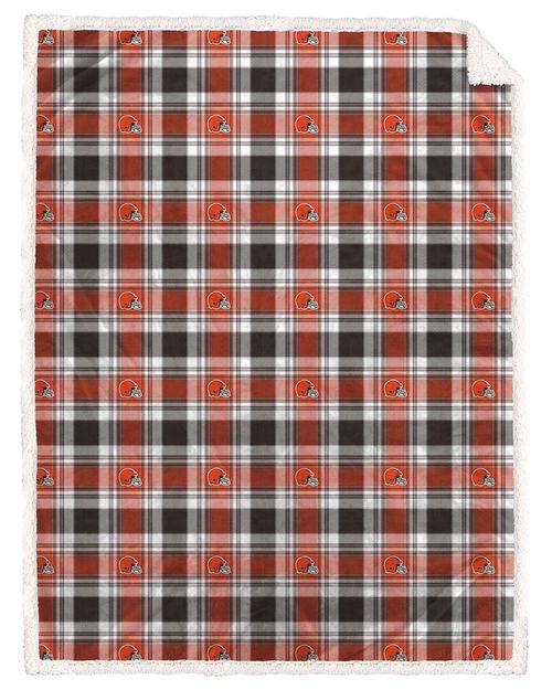 Cleveland Browns Nfl Team Plaid Sherpa Oversized Blanket