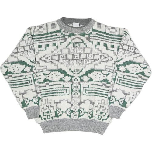 NEW FAST Mens Grey & White Patterned Cotton Blend Jumper M Crew Neck Chunky Knit