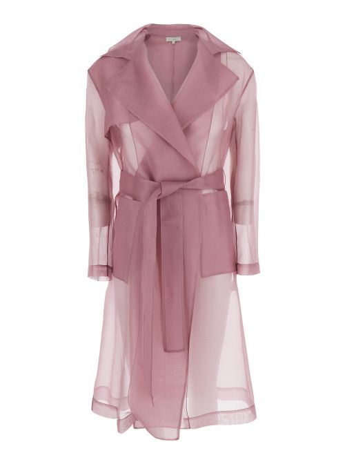 Valmorea Organza Trench Purple With Front Closure And Silk Belt For Women Violet - Women