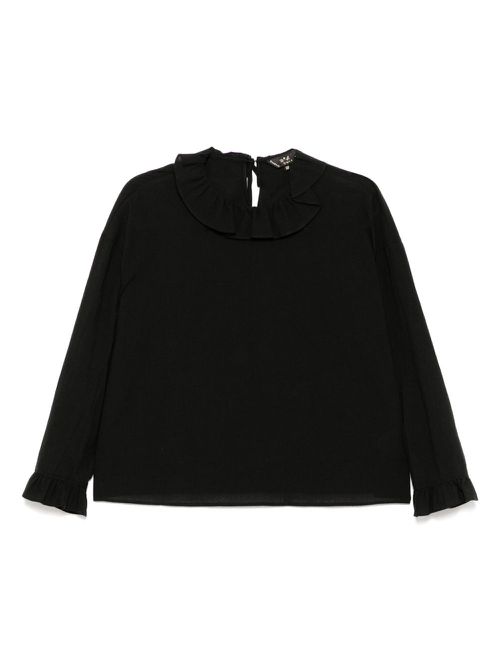 Clown-like ruffle neckline blouse - Black