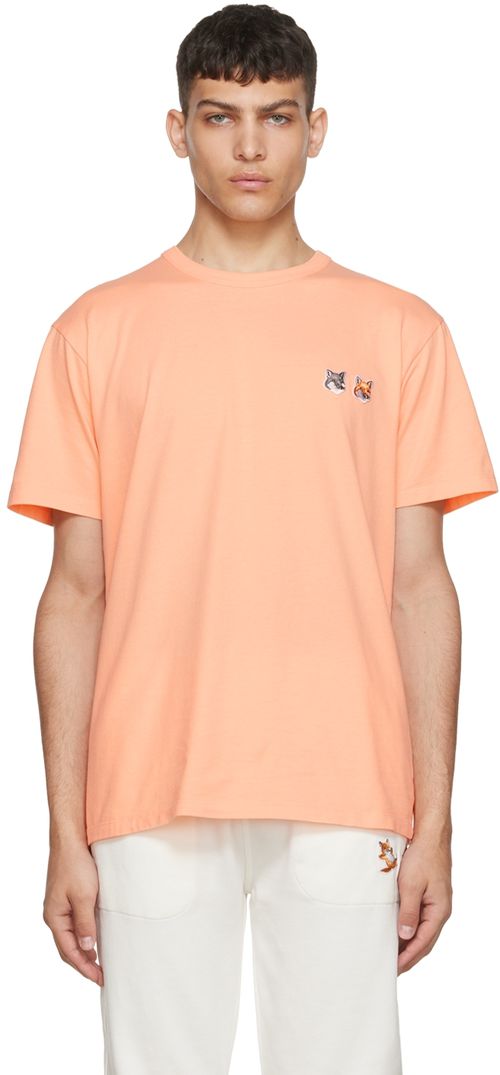 메종키츠네 남성 오렌지 더블 폭스헤드 티셔츠