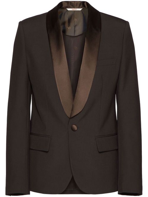 Contrasting-lapels single-breasted blazer - Brown