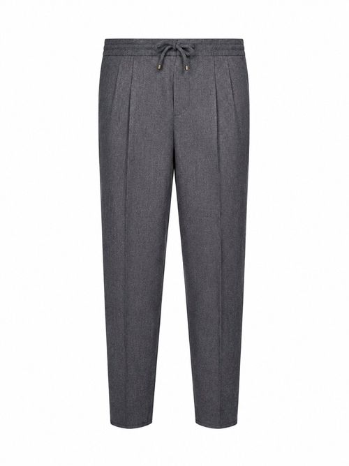 Virgin Wool Drawstring Trousers — Gray