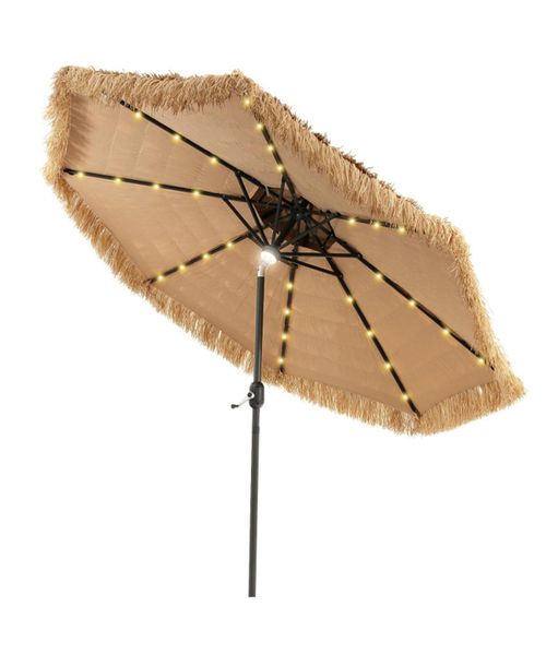 Portable Beach Umbrella with Led Lights for Sun Protection and Nighttime Illumination - Natural