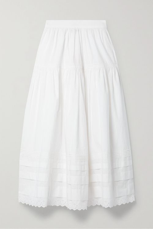 + Net Sustain Sebastiane Broderie Anglaise-trimmed Organic Cotton-poplin Midi Skirt