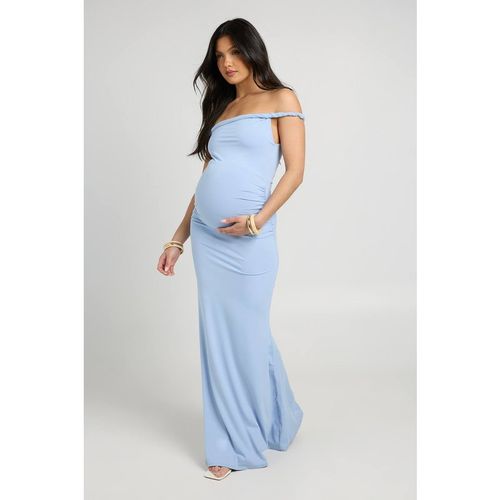 Boohoo Women's Maternity Twist Bardot Maxi Dress in Baby Blue