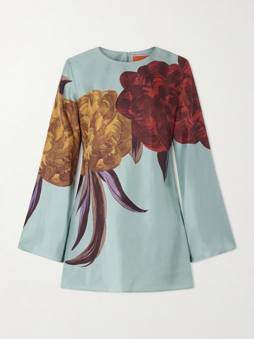Supremes Printed Silk-twill Mini Dress - Blue