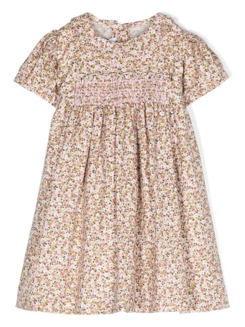 Floral-jacquard belted cotton dress - Pink