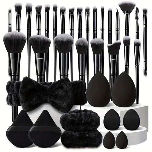 TEMU Makeup Tool Set, 36pcs/ Set Makeup Brush & Makeup Sponges & Powder & Headband & Wristbands, Makeup Accessories For Women, Cosmetic, Makeup