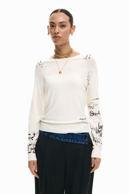 Lettering sleeve sweater