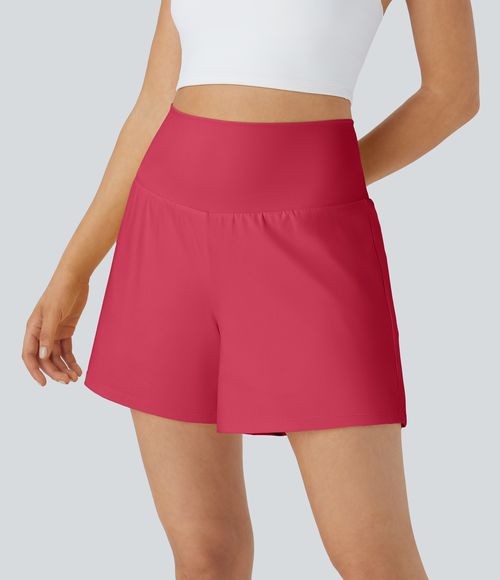 Super High Waisted Pocket & Pocket 2-in-1 Yoga Shorts 5''-Longer Length Gym Short - Winterberry