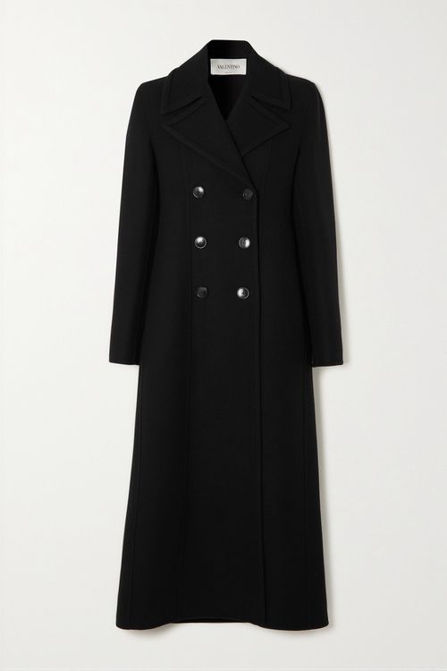 Double-breasted Wool-blend Twill Coat - Black - IT36