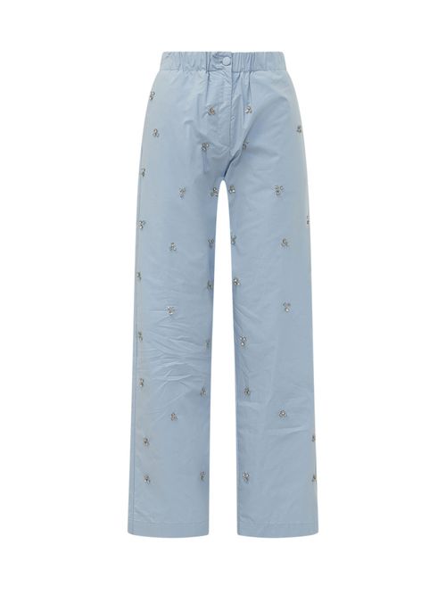 Blue Straight Drawstring Pants