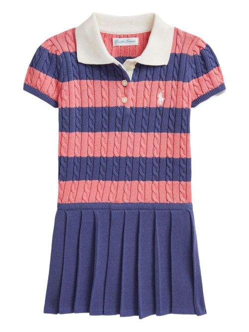 Striped cable-knit polo dress - Purple