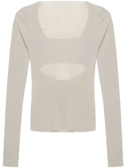 Long-sleeve ribbed-knit top - Neutrals