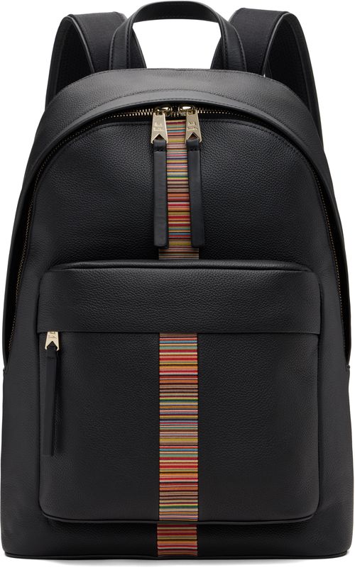 Black Leather 'Signature Stripe' Trim Backpack
