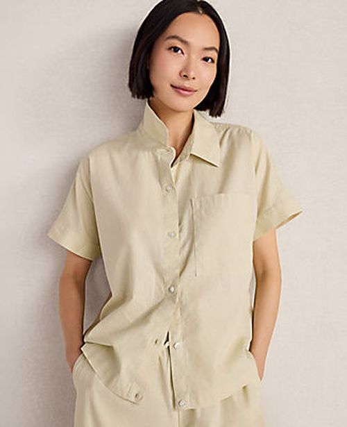 Ann Taylor Haven Well Within Organic Cotton Linen Button-Down Top