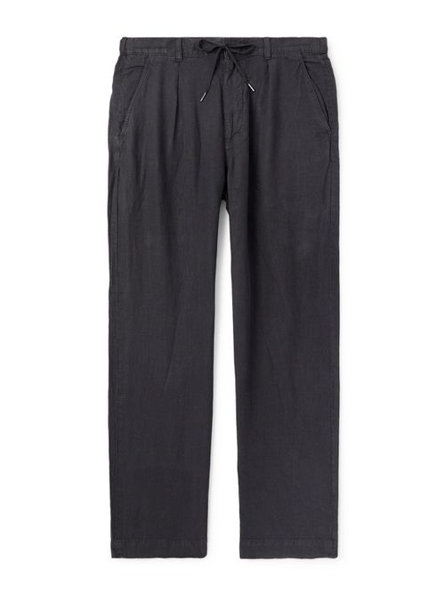 Straight-Leg Pleated Linen Drawstring Trousers