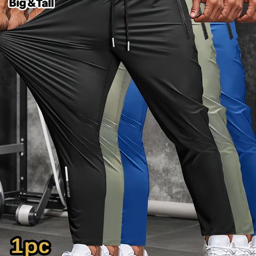 TEMU Big & Tall Men's Plus High-elasticity Casual Business Pants, Zipper Pockets, Breathable Ice Straight Leg Trousers For Golf & Everyday