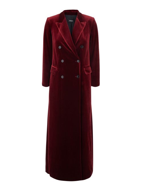 Double-Breasted Velvet Coat — Burgundy