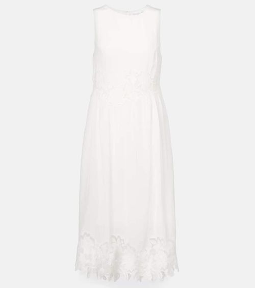 Velvet Bianca lace-trimmed midi dress