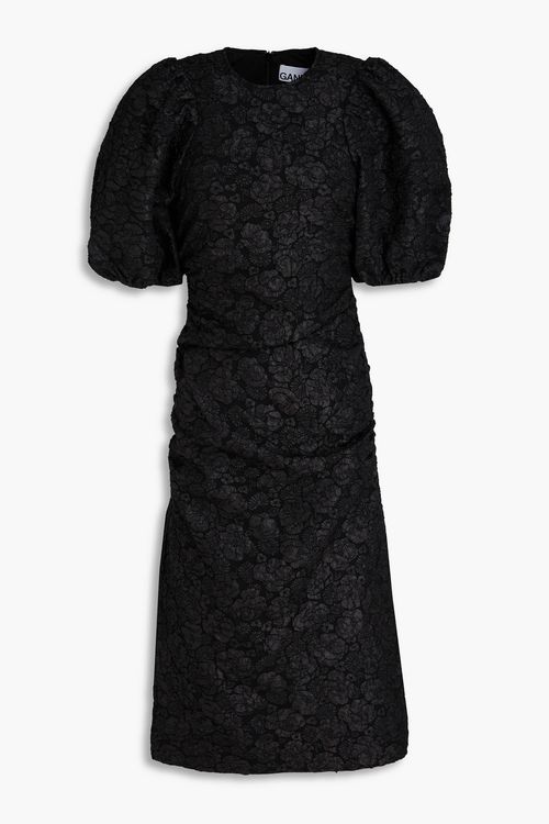 Ruched jacquard midi dress