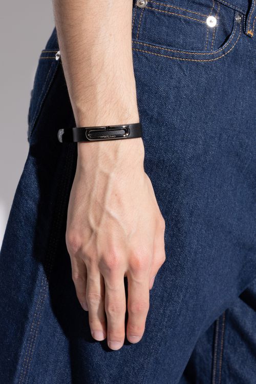 FERRAGAMO Leather Bracelet, Men's, Black
