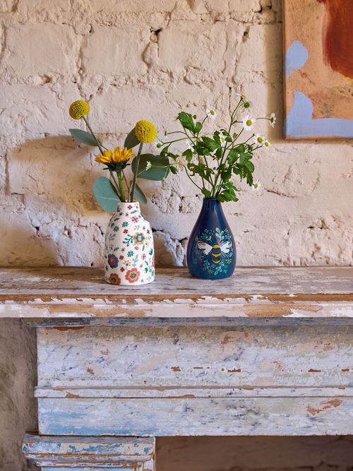 FatFace Set of 2 Yellow/White Ditsy Bee Bud Vases
