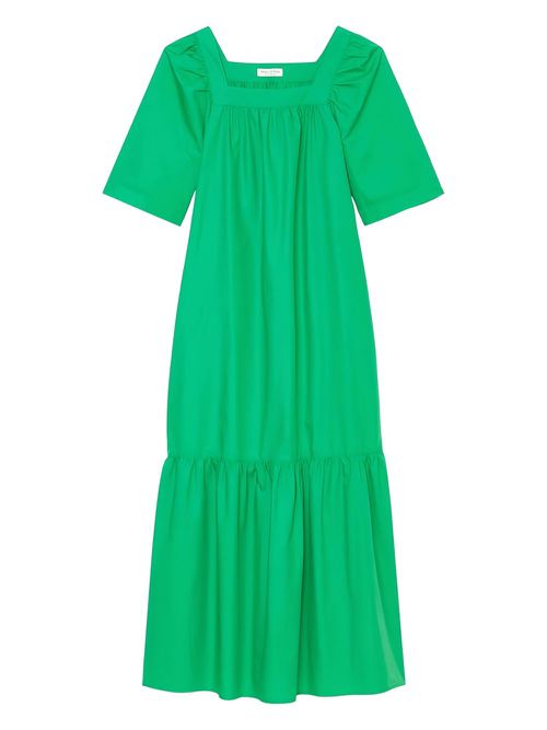 Puff-sleeve tiered midi dress - Green