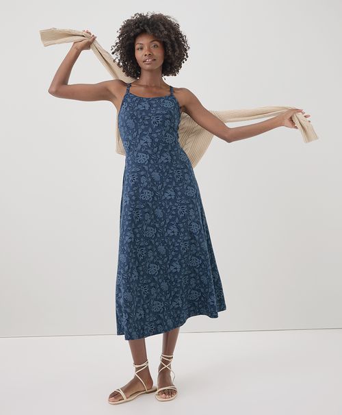 Women's Batik Vine French Navy Fit & Flare Midi Dress RX