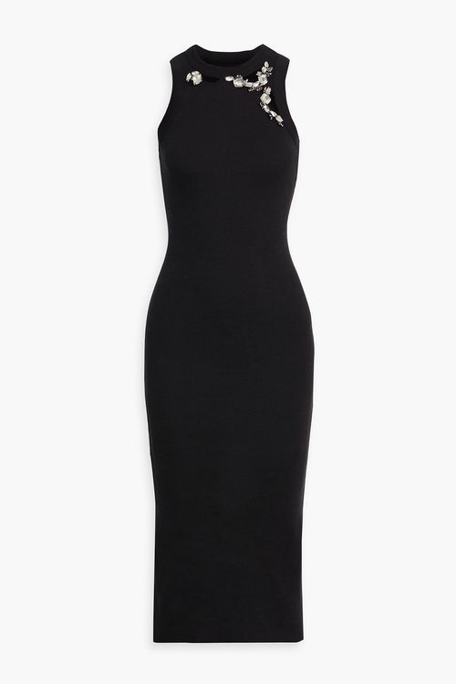 Crystal-embellished ribbed cotton-blend jersey midi dress - Black - XL