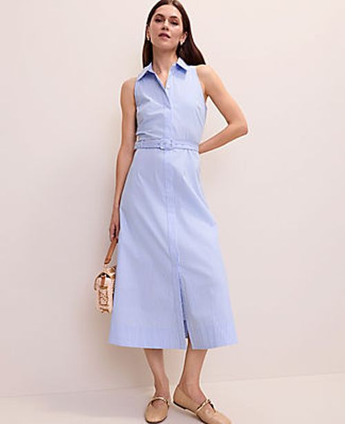 Ann Taylor Striped Collared Halter Midi Dress
