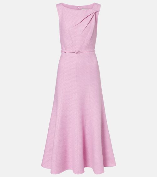 Asymmetric belted bouclé midi dress