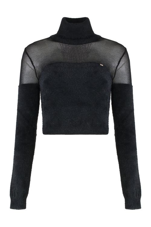 Cropped Turtleneck Sweater with Logo Detail