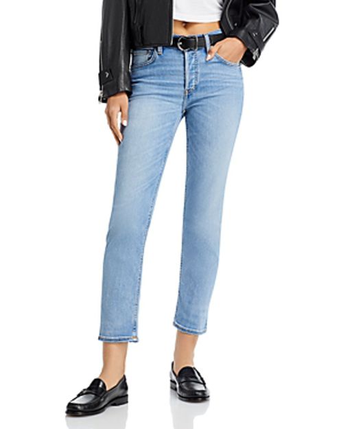 Mid Rise Stove Pipe Jeans