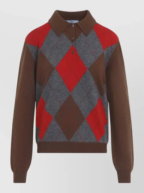 Prada - argyle jacquard knit wool polo sweater