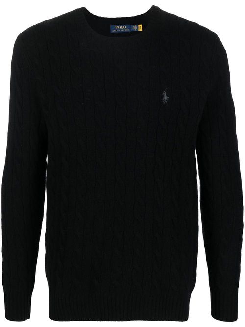 Logo-embroidered cable-knit jumper - Black