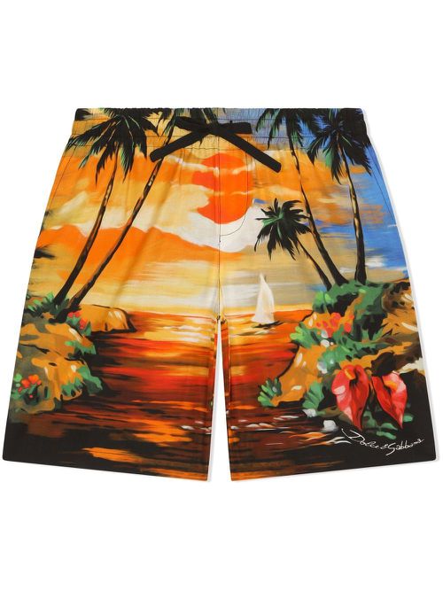 Sunset-print shorts - Yellow