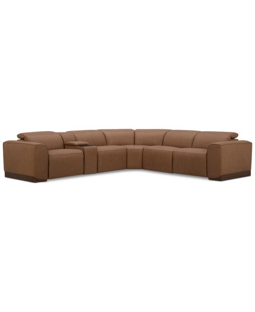 Lovro 6-Pc. Leather Sectional with 3 Power Motion Chairs & 1 Console, Created for Butternut
