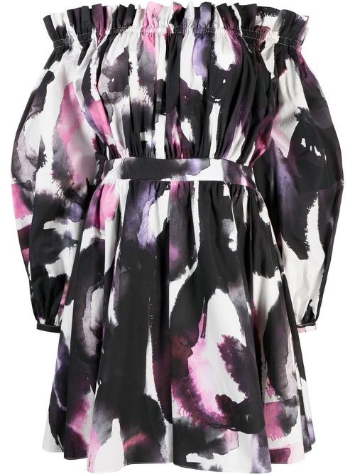 Off-shoulder abstract-print minidress - White