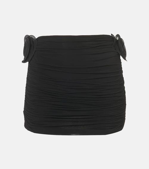 Floral-appliqué ruched miniskirt