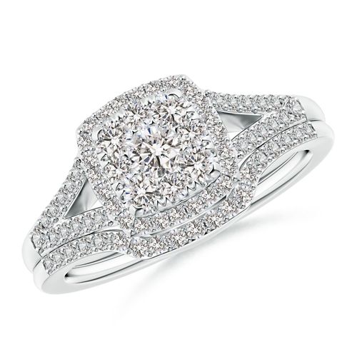 Angara 1.02 Carats Cushion Composite Diamond Halo Split Shank Bridal Set in Platinum