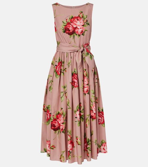 Floral belted cotton midi dress