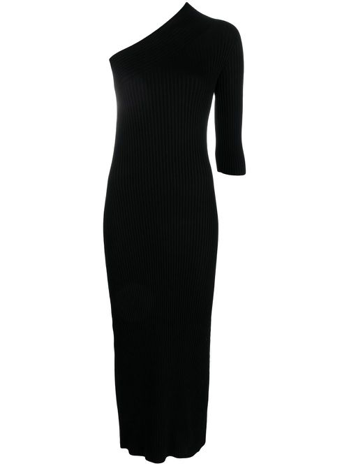 Ribbed asymmetric midi dress - Black